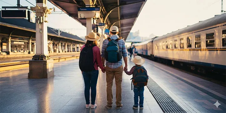 Family waiting for their Taxi Maiori pick-up at Salerno Train Station for a comfortable private car service.